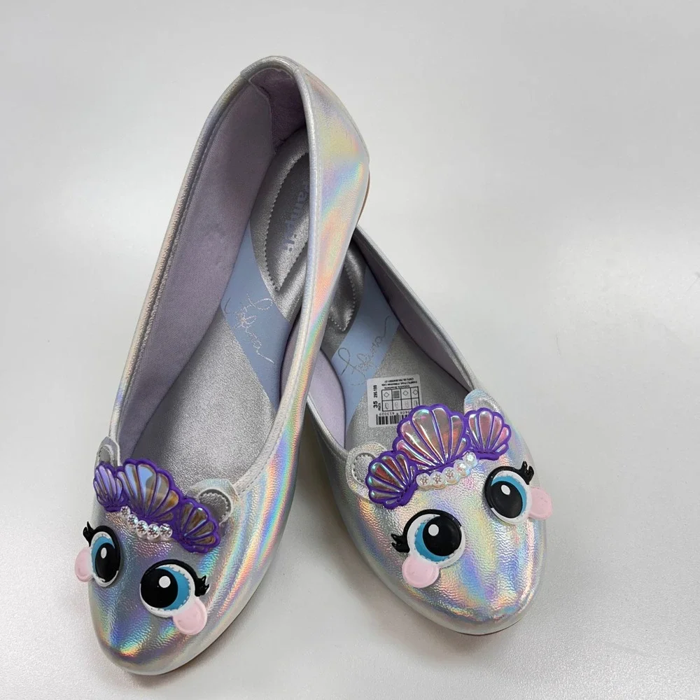 Pampili Fofura Kids Silver Holographic Mermaid Seashell Character Flats Sz 35